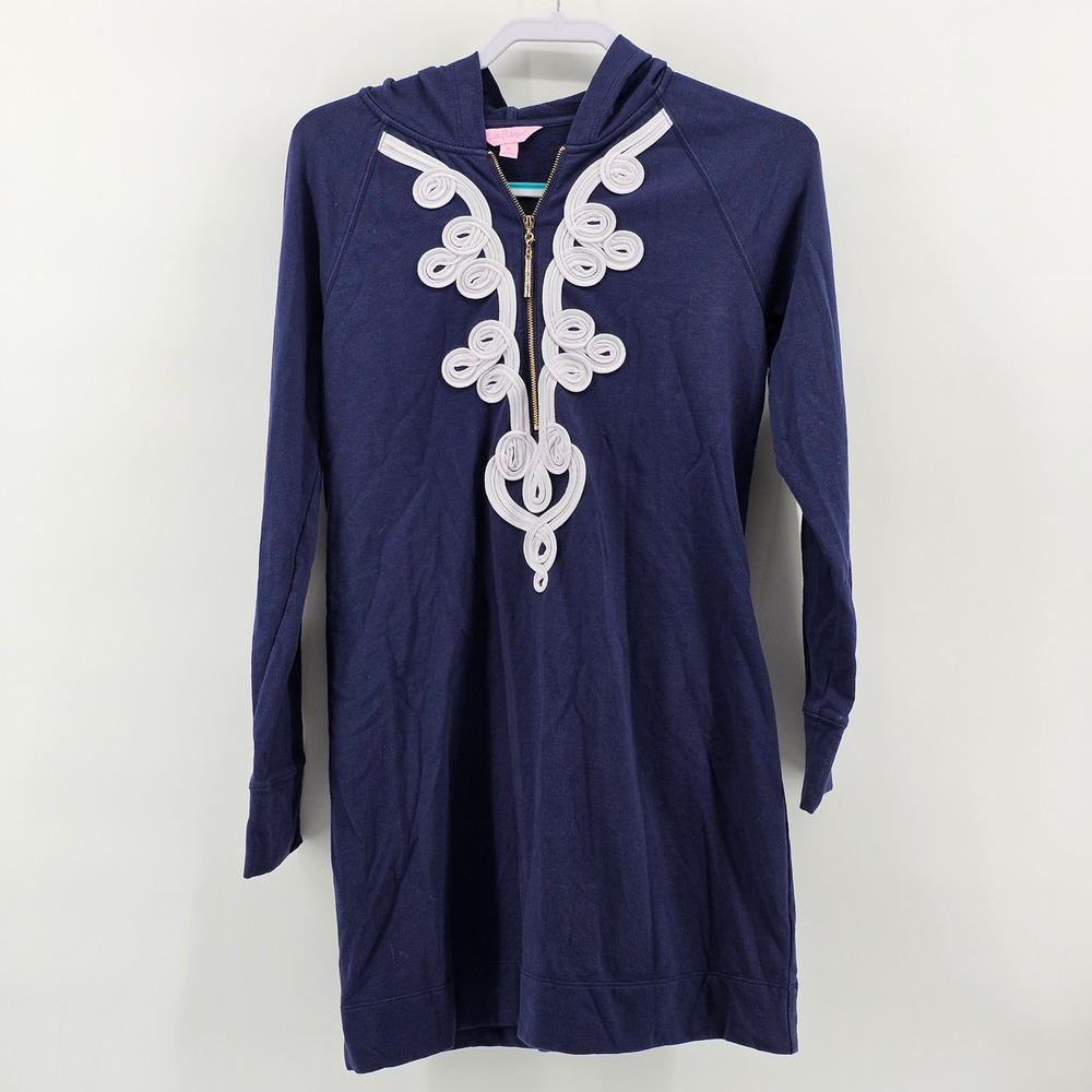 Lilly Pulitzer Hooded Skipper Dress Womens M Navy Blue Soutache Zip 27877
